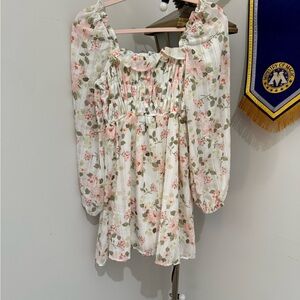 Floral Midi Dress with Pink and Green Accents